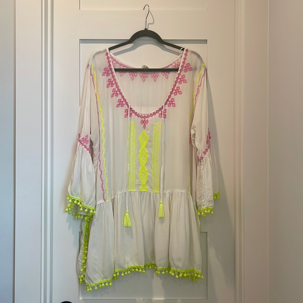 Surf Gypsy White and Neon Pink Coverup